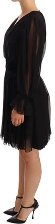 Dolce & Gabbana Womens Black Mesh Pleated Mini Silk Stretch Dress
