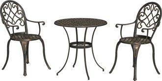 OUTSUNNY 3PCs Bistro Set - Aluminium Garden Table and Chairs - Bronze Tone | TJ Hughes