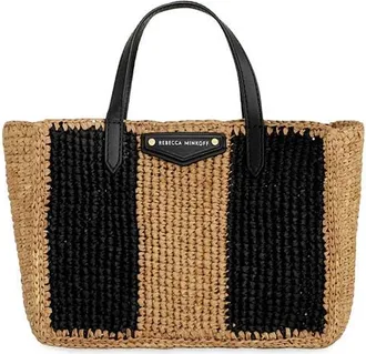 Rebecca Minkoff Mini Raffia Tote in Black/Brown at Nordstrom