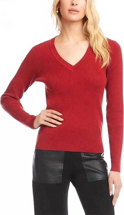 Karen Kane Ruelle Ribbed Long Sleeve Crewneck Top In Tomato