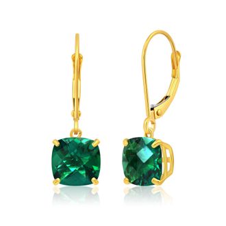 MAX + STONE Solid 10k Yellow or White Gold 8mm Cushion Cut Dangle Gemstone Earrings