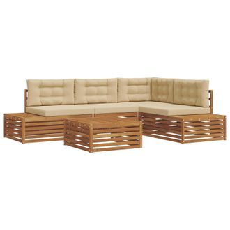 vidaXL Conjunto De Sof&aacute;s De Exterior Con Coj&iacute;n 5 Pieza Natural Y Beige Vidaxl