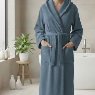 Dmora Albornoz Satotite, 100% Algod&oacute;n Con Capucha, Degradado Color Floreado, Talla L, Azul Floreado