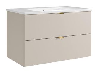 Vente-Unique Mueble de ba&ntilde;o suspendido con lavabo encastrado - Beige - 80 cm - LAVENA