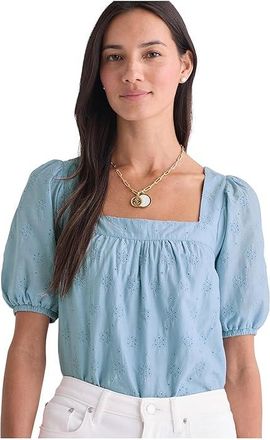 Vineyard Vines Eyelet Top Womens Blouse Del Mar Blue : SM, Cotton