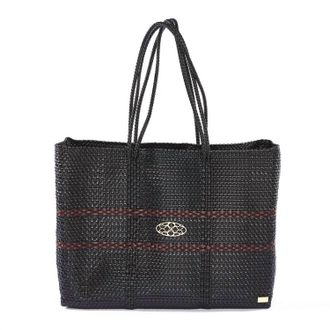 Lola's Bag Womens Travel Woven Line Tote Bag With Clutch In Black/burgundy