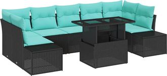 vidaXL Set Divano Da Giardino 8 Pz 7-numero Di Posti Nero E Blu Vidaxl