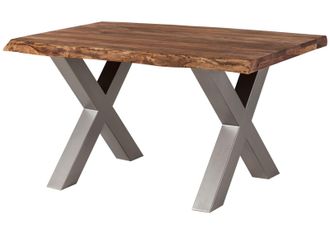 Massivmoebel24 Freeform 5 Tavolo Da Pranzo In Legno Di Sheesham - Verniciato Grigio / Gambe In Ferro X Argento Matt 140x90