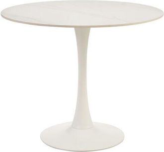 Miliboo Mesa De Comedor Redonda De Dise&ntilde;o En Cer&aacute;mica Blanca Y Metal D90 Cm Malou