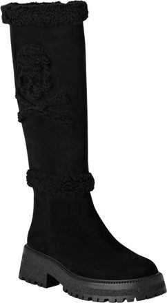 Philipp Plein Mid Flat Boots Skull & Bones - Dames - Hoge Laarzen - Zwart - 36 EU - Polyester - Schoenen