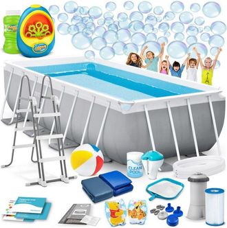 OEM Piscina De Jard&iacute;n Con Estructura 400 X 200 X 122 Cm 18 En 1 Intex 26790 + M&aacute;quina De Burbujas Gratis