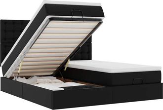 vidaXL Estructura De Cama Otomana Con Colchones Cuero Sint&eacute;tico Negro Vidaxl