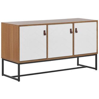 Beliani Aparador De Madera Clara Con Patas De Metal Negro Almacenamiento 2 Compartimentos 3 Puertas 100 X 76 Cm Moderno Nueva