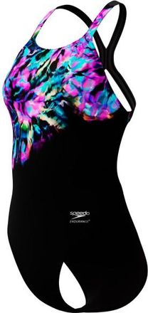 Speedo Placement Printed Powerback Badeanzug f&uuml;r Damen | schwarz