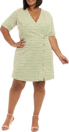 London Times Short Sleeve Bouclé Faux Wrap Dress in Green at Nordstrom Rack, Size 16W