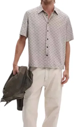 Rag & Bone Dalton Short Sleeve Jacquard Shirt In Taupe