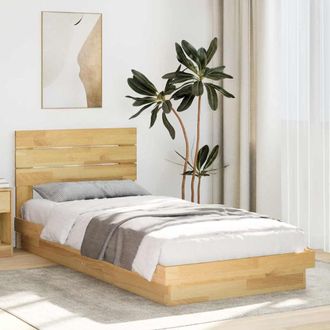 Berkfield Home Bed Frame with Headboard without Mattress 75x190 cm Small Single Solid Wood Oak in Brown