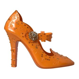 Dolce & Gabbana Schoenen, Dames, Oranje, 39 EU, Oranje Bloemen Kristal Cinderella Pumps
