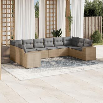 vidaXL Juego De Sof&aacute;s Jard&iacute;n Con Cojines Beige 10 Pzas Rat&aacute;n Sint&eacute;tico Vidaxl