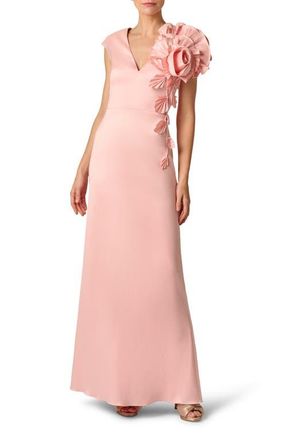 Aidan Mattox Stretch Mikado 3D Flower Gown in Pink Cloud at Nordstrom, Size 14