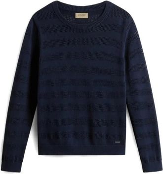 Woolrich Katoenen Crewneck Logo Sweatshirt - Heren - Ronde hals truien - Blauw - XL - Katoen - Truien & Vesten
