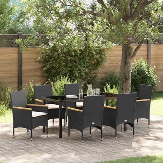 vidaXL Conjunto De Comedor De Jard&iacute;n Con Coj&iacute;n 7 Pcs Negro Polirat&aacute;n Vidaxl