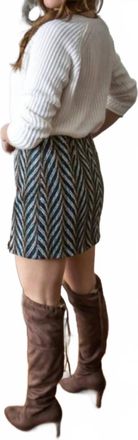 Skies Are Blue Clothing Chevron Tweed Mini Skirt In Green/camel