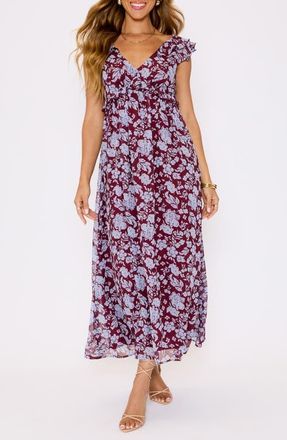VICI Collection Enchanting Floral Ruffle Maxi Dress in Burgundy Blue Floral at Nordstrom, Size Large