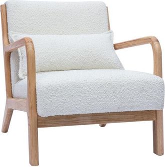 Miliboo Miliboo - Sedia scandinava in tessuto effetto lana boucl&eacute; bianco e legno massello chiaro derry