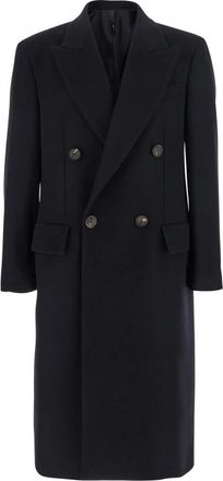 Hev&ograve; Blauwe Double-Breasted Wollen Jas - Heren - Mantel - Blauw - 2XL - Wol - Jassen