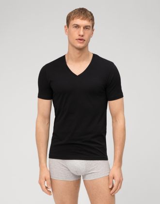 Olymp T-Shirt OLYMP Casual, Herren, Gr. XXL, schwarz, Obermaterial: 94% Baumwolle, 6% Elasthan, unifarben, Basic, schmal, V-Ausschnitt, abgesteppt, Shirts T