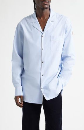 Moncler Cotton Fil-&agrave;-Fil Snap Front Shirt in Blue at Nordstrom, Size Xxx-Large