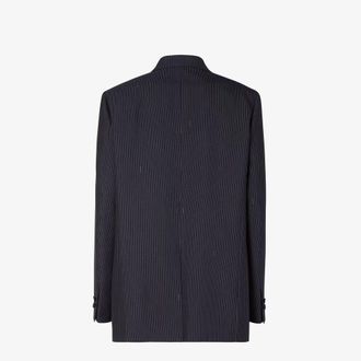 Fendi Double-Breasted Pinstriped Wool Blazer - Navy