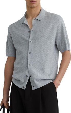 Reiss Phoenix Chevron Knit Wool Full Button Cardigan in Soft Grey at Nordstrom, Size Xx-Large
