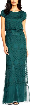 Adrianna Papell Blouson Beaded Long Dress