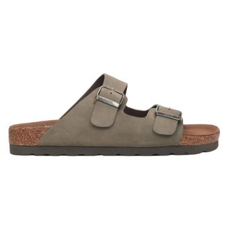 Estro & Luminara Khaki Nubuck Slide Sandals with Thick Straps - male - Estro - Sliders - Green - 6 UK - Shoes