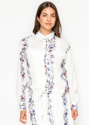YAL New York Ivory Blouse with Vertical Floral Panels
