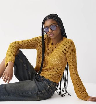 Twik Womens Bell-sleeve crocheted sweater