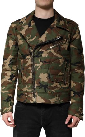 Dolce & Gabbana Multicolor Camouflage Nylon Biker Mens Jacket