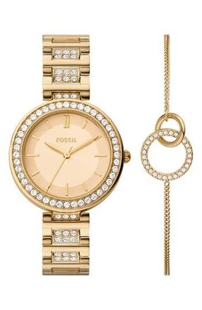 Fossil Karli Three-Hand Quartz Bracelet Watch & Bracelet Set in Gold at Nordstrom Rack