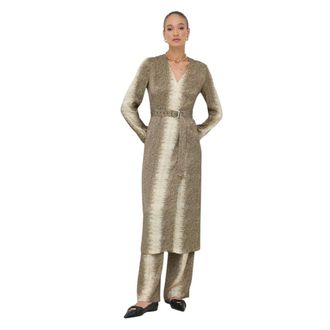 Twinset Midi-jurk met riem en hagedissenprint - Dames - Jurken - Groen - Maat: XS Zijde