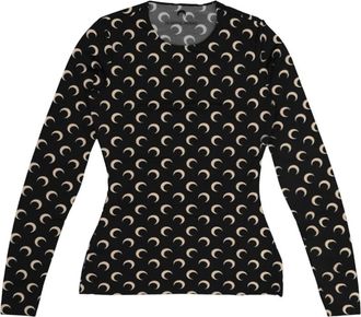 Marine Serre Tops, Dames, Veelkleurig, S, Tweed, Moon Printed Jersey Top