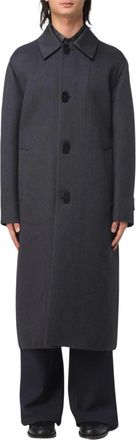 Fendi Jassen, Heren, Blauw, XL, Wol, Elegante Lange Overjas met Kraag