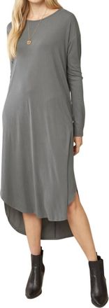 Entro Ribbed Pocket Midi Dress In Charcoal