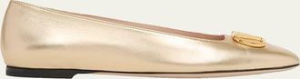 Valentino Garavani VLogo Signature Metallic Leather Ballerina Flats