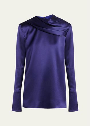 Tom Ford Draped Silk Long-Sleeve Tunic Blouse