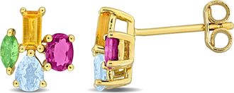 Mimi & Max Multi-Gem Cluster Stud Earrings Sterling Silver