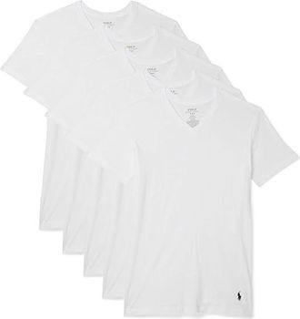 Polo Ralph Lauren 5-Pack Slim Fit V-Necks Mens Clothing White/Cruise Navy Pony Player : XS, Cotton