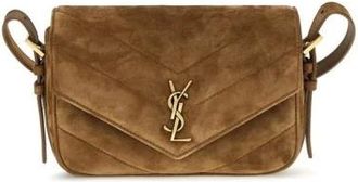 Saint Laurent Loulou Monogram Chevron Suede Schoudertas - Dames - Tassen - Bruin - Maat: ONE Size Su&egrave;de