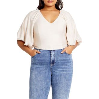 City Chic Peta Crop Top in Oat at Nordstrom Rack, Size 18W